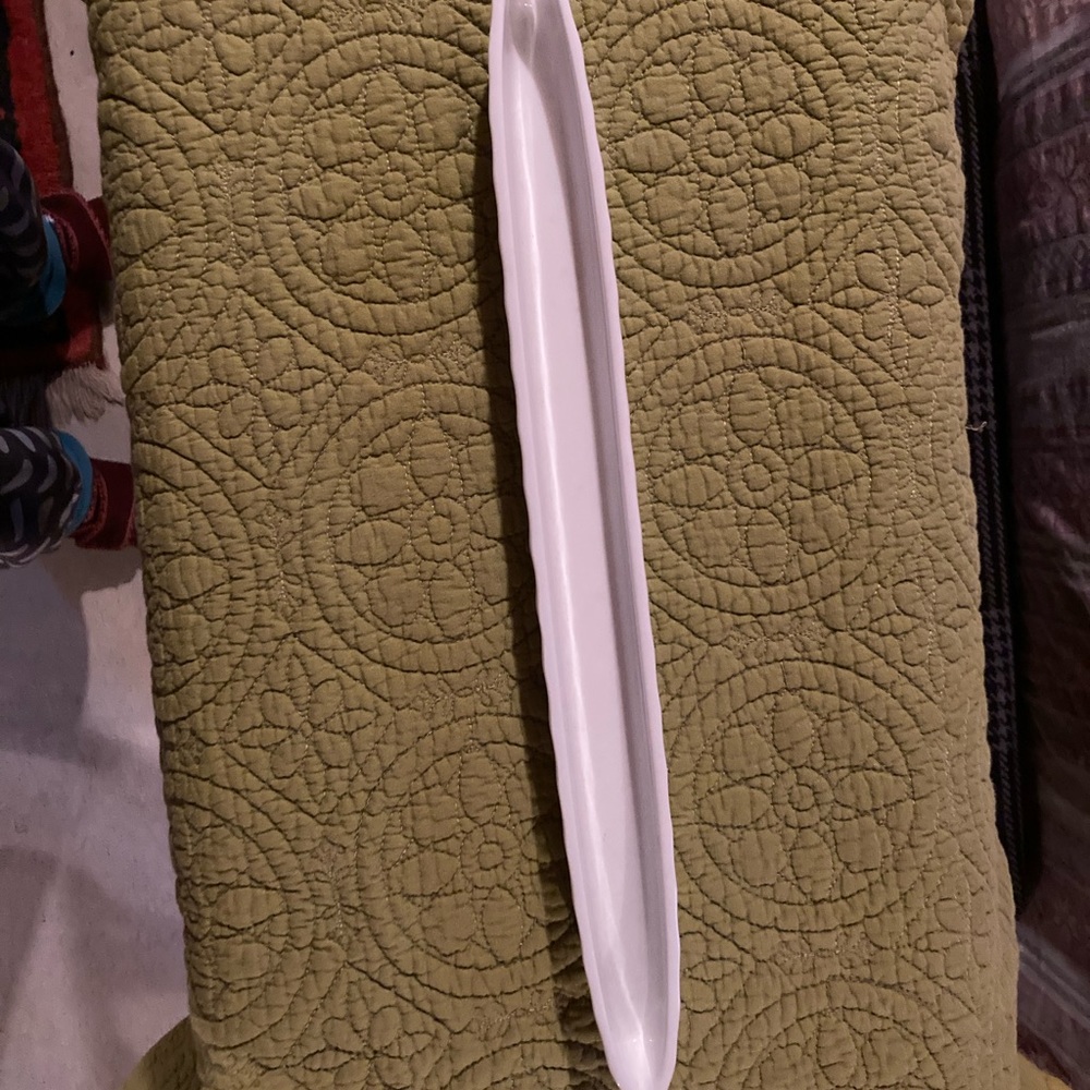 White ceramic Olive Boat. 15 1/2” long by 1 1/2” wide